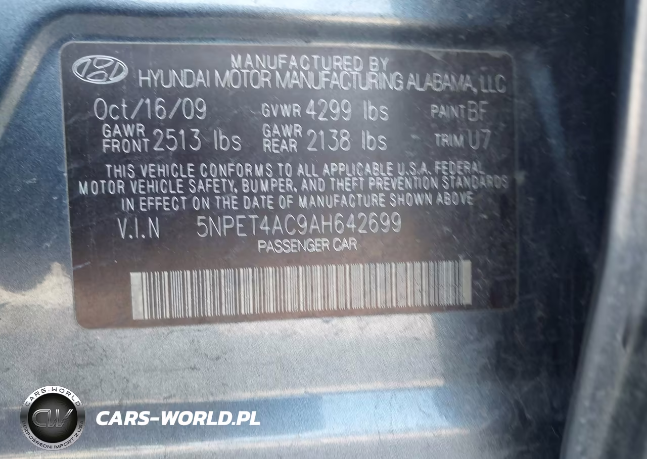 2010 Hyundai Sonata Gls VIN:5NPET4AC9AH642699 - 9