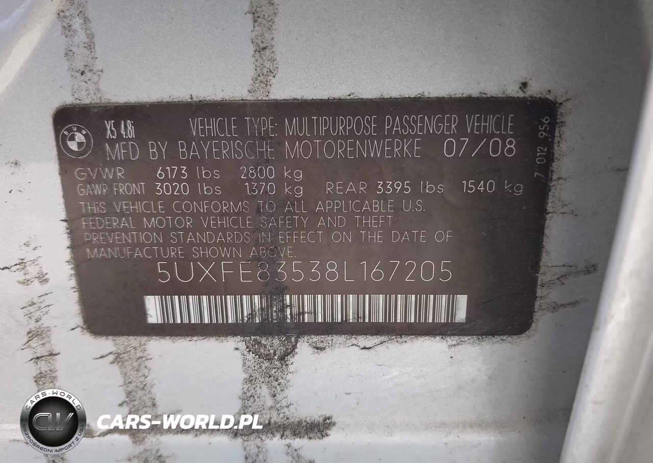 2008 BMW X5 4.8I VIN:5UXFE83538L167205 - 9