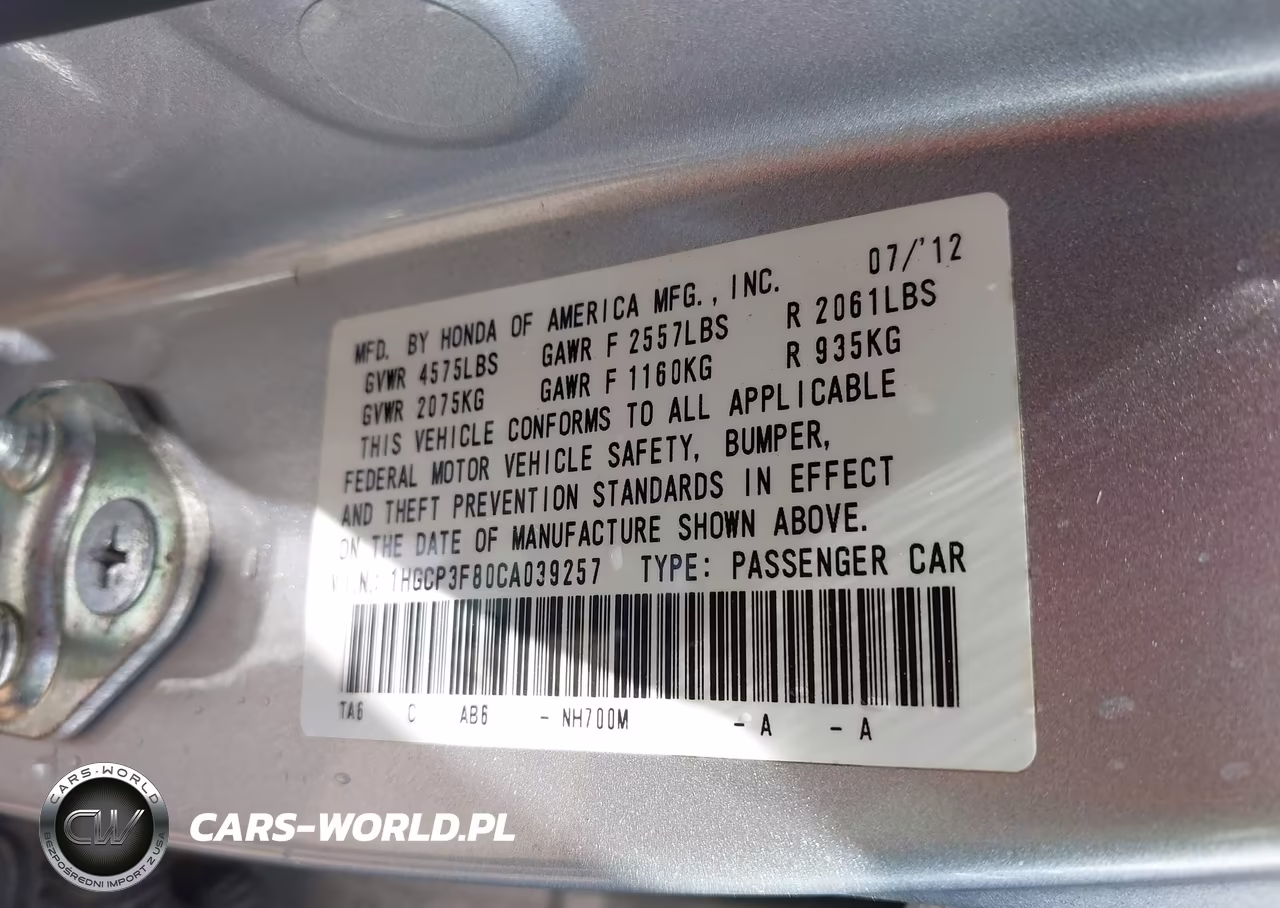 2012 Honda Accord 3.5 Ex-L VIN:1HGCP3F80CA039257 - 9
