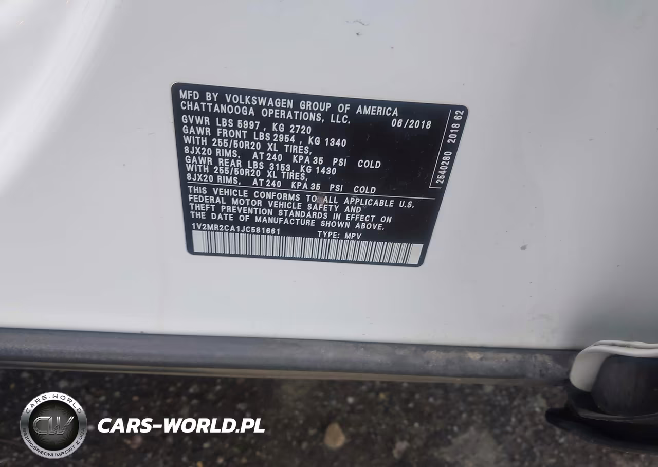 2018 Volkswagen Atlas 3.6L V6 Sel VIN:1V2MR2CA1JC581661 - 9