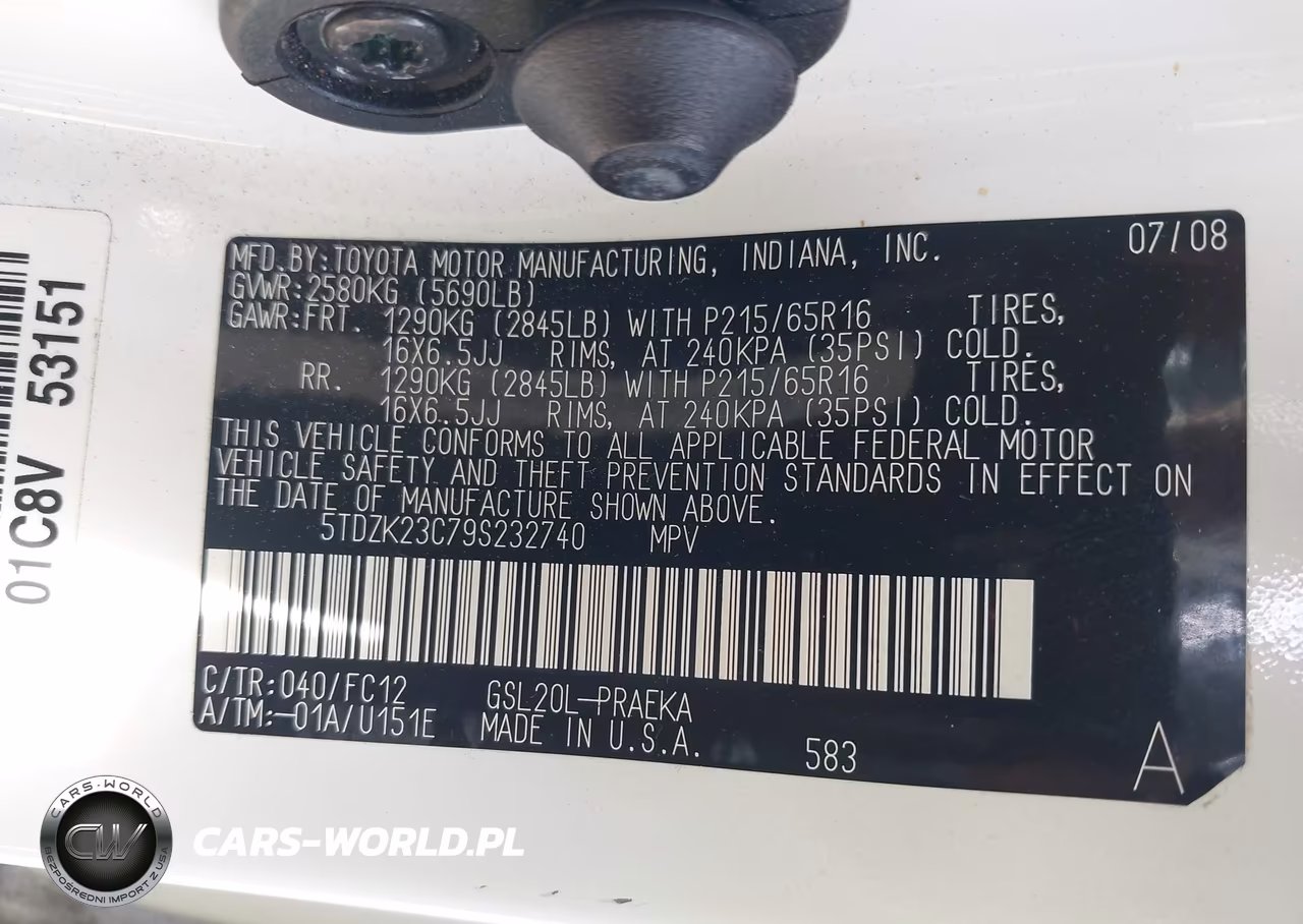 2009 Toyota Sienna Le VIN:5TDZK23C79S232740 - 9