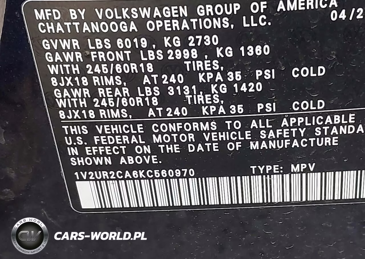 2019 Volkswagen Atlas 3.6L V6 Se W-Technology VIN:1V2UR2CA6KC560970 - 9