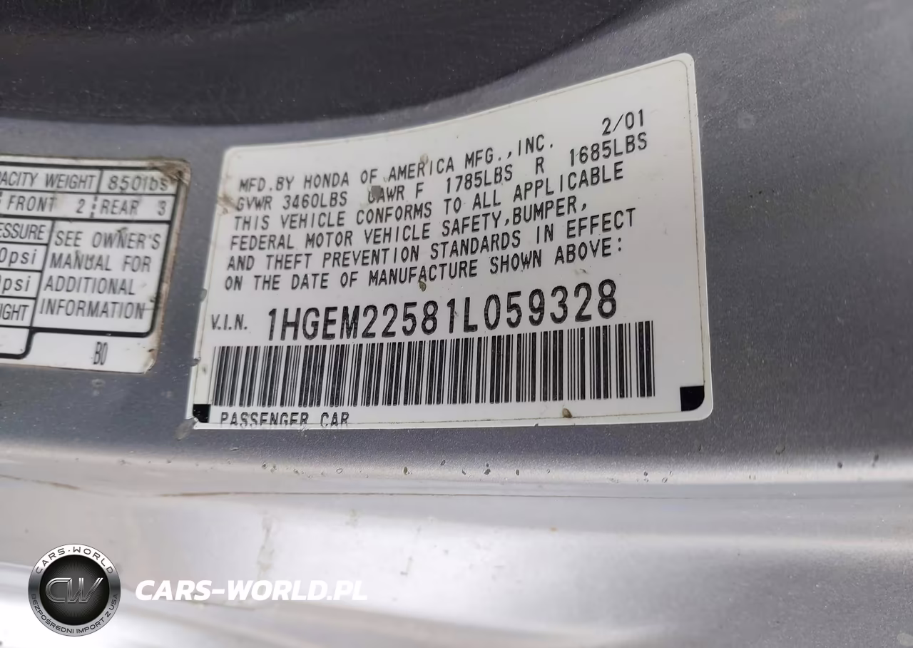 2001 Honda Civic Lx VIN:1HGEM22581L059328 - 9