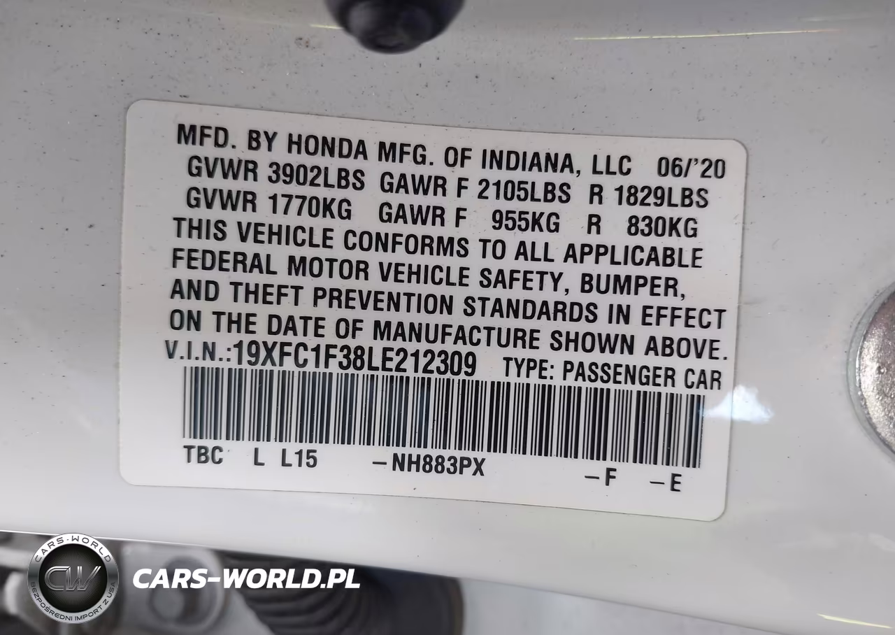 2020 Honda Civic Ex VIN:19XFC1F38LE212309 - 9