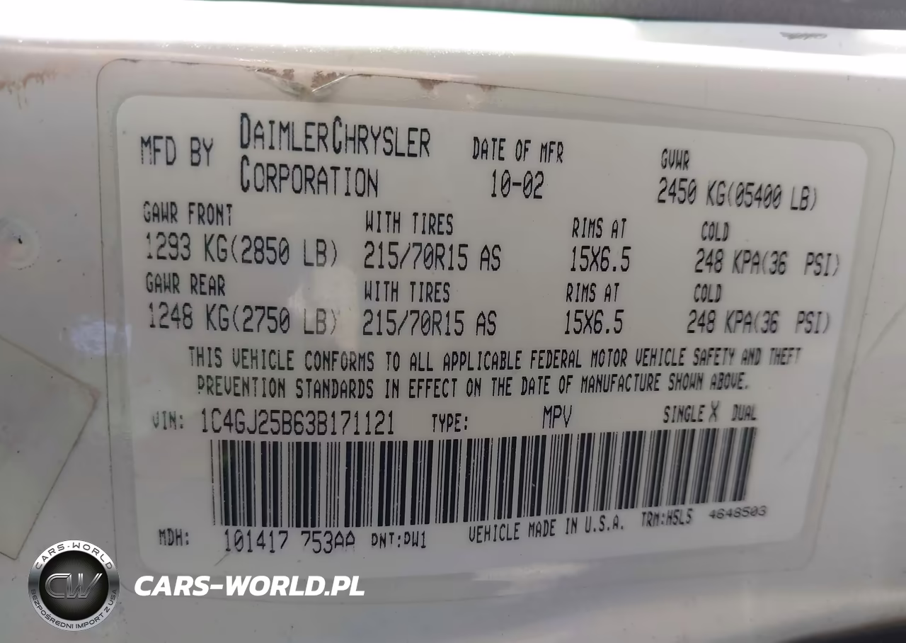 2003 Chrysler Voyager VIN:1C4GJ25B63B171121 - 9