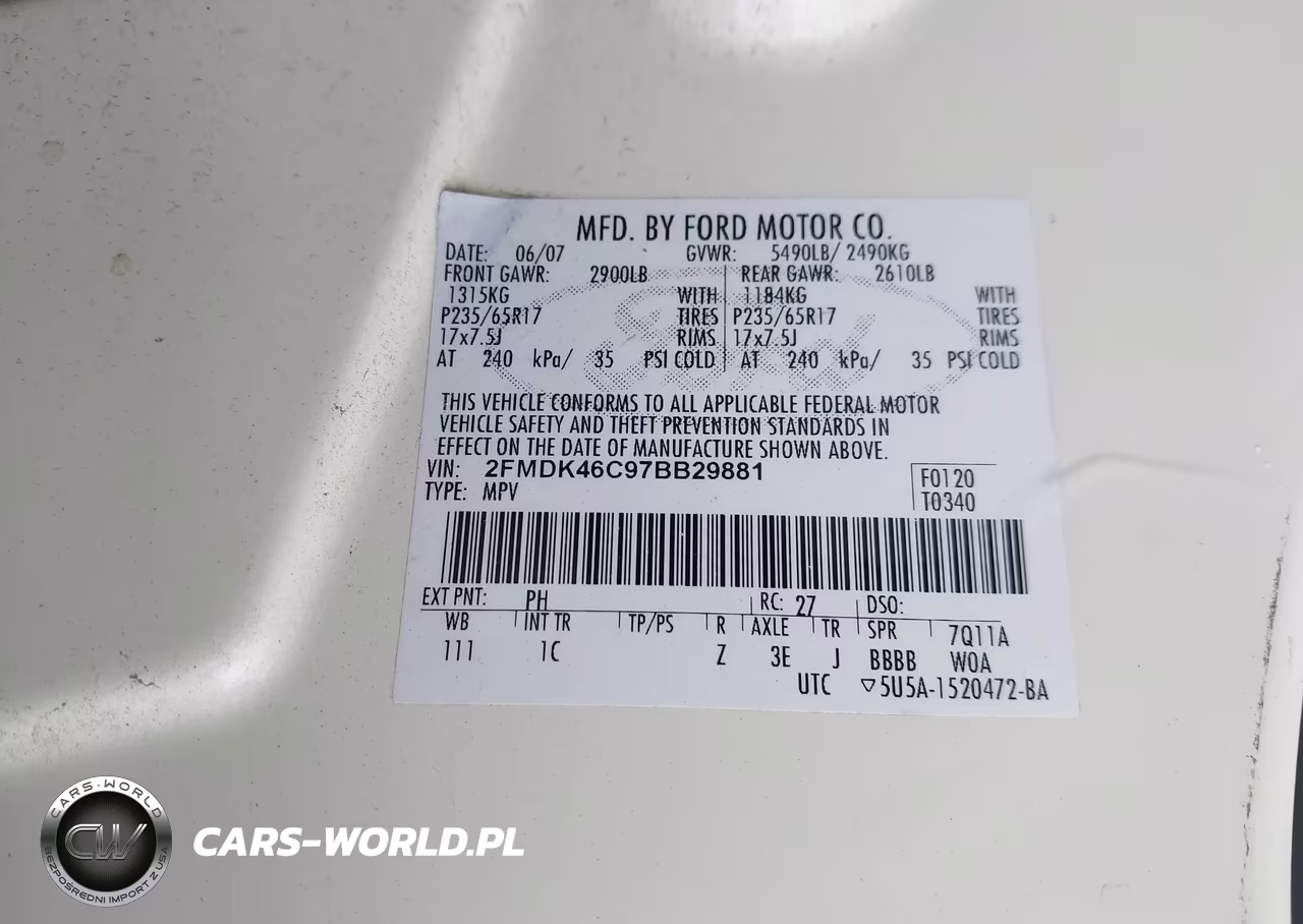 2007 Ford Edge Se VIN:2FMDK46C97BB29881 - 9