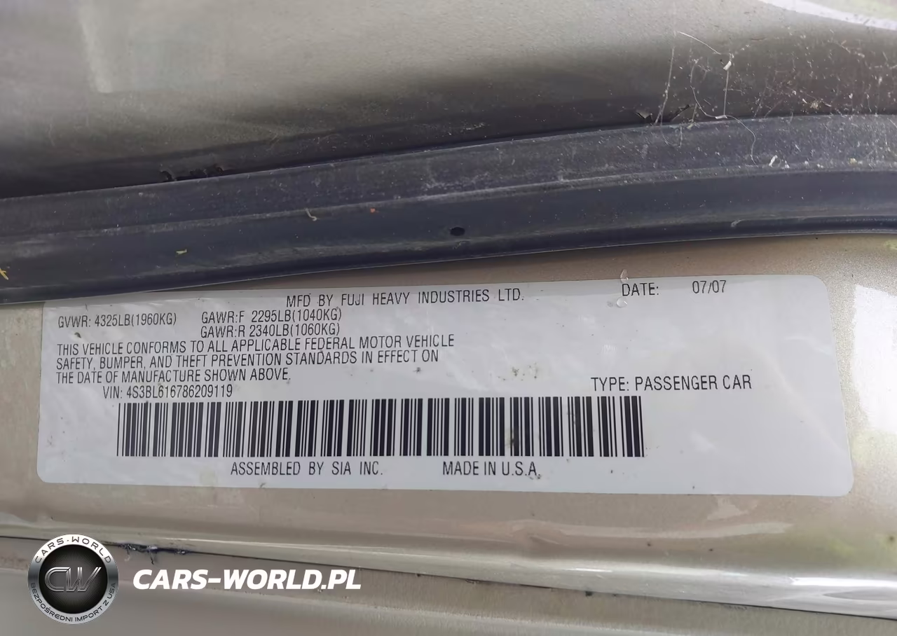 2008 Subaru Legacy 2.5I VIN:4S3BL616786209119 - 9