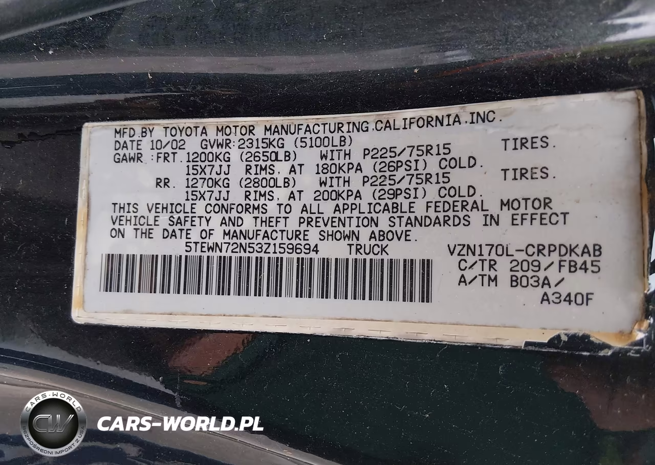 2003 Toyota Tacoma Base V6 VIN:5TEWN72N53Z159694 - 9