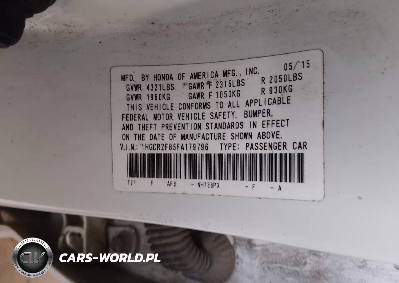 2015 Honda Accord Ex-L VIN:1HGCR2F85FA179796 - 9