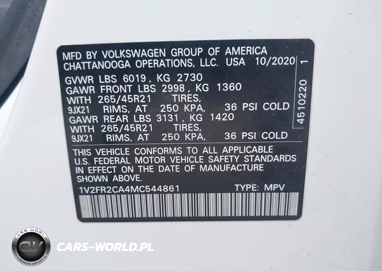 2021 Volkswagen Atlas 3.6L V6 Sel Premium R-Line VIN:1V2FR2CA4MC544861 - 9
