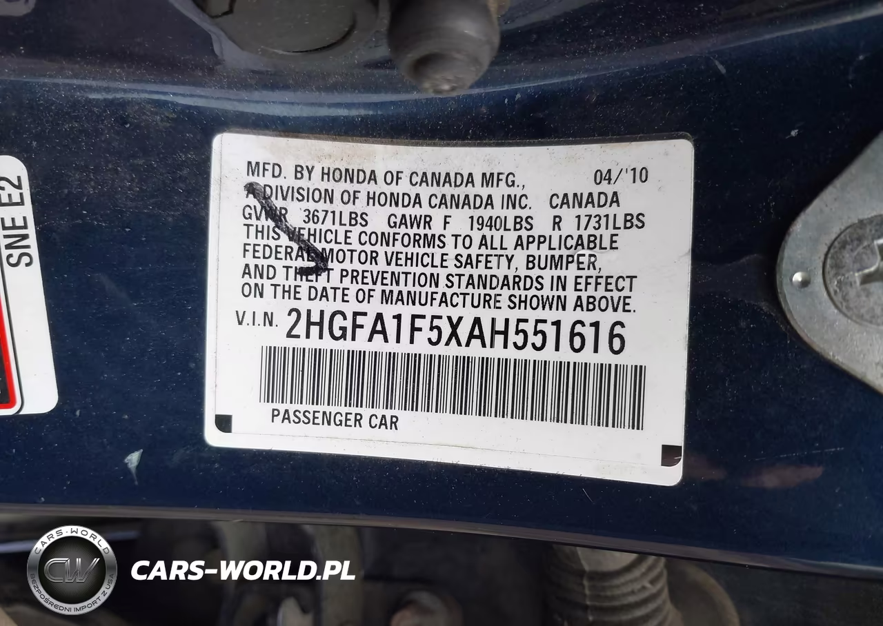 2010 Honda Civic Lx VIN:2HGFA1F5XAH551616 - 9