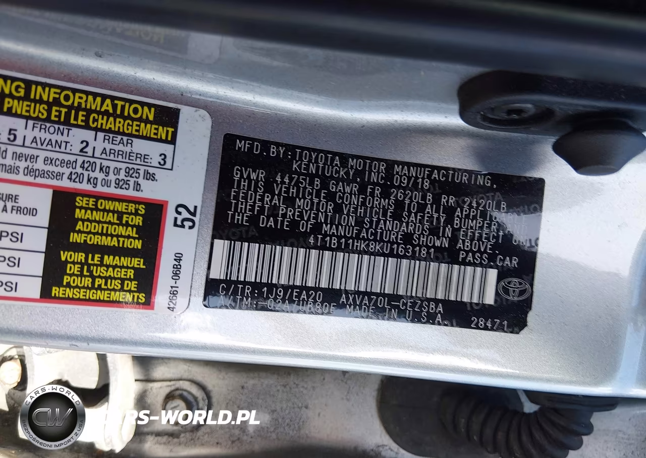 2019 Toyota Camry Se VIN:4T1B11HK8KU163181 - 9
