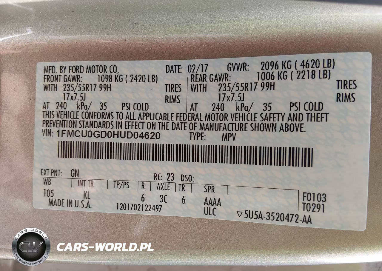 2017 Ford Escape Se VIN:1FMCU0GD0HUD04620 - 9