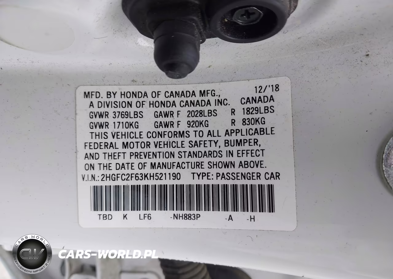 2019 Honda Civic Lx VIN:2HGFC2F63KH521190 - 9