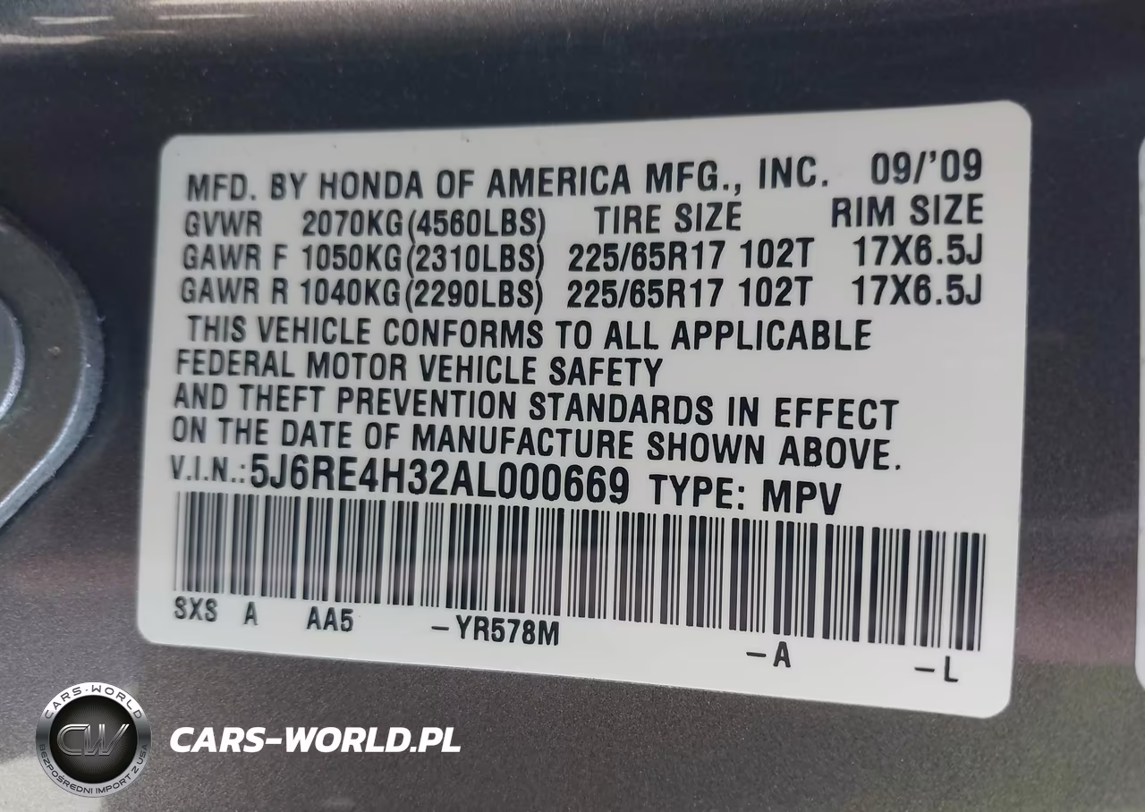 2010 Honda Cr-V Lx VIN:5J6RE4H32AL000669 - 9
