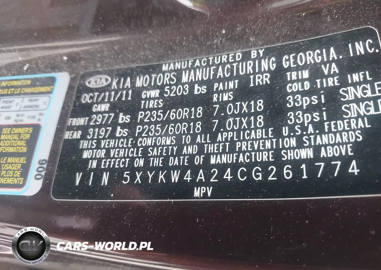 2012 Kia Sorento Sx V6 VIN:5XYKW4A24CG261774 - 9