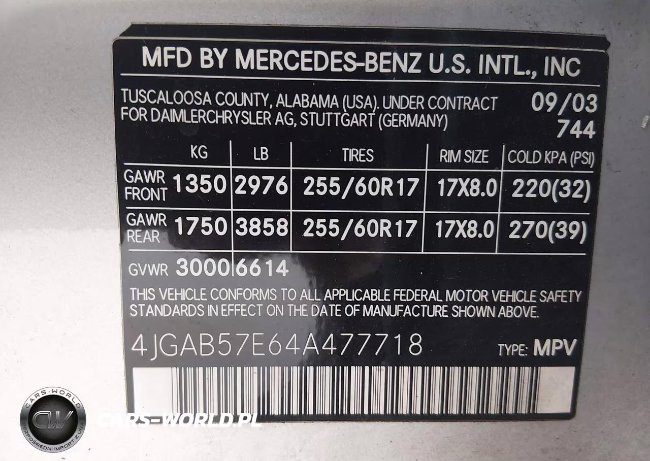 2004 Mercedes-Benz Ml 350 4Matic VIN:4JGAB57E64A477718 - 9