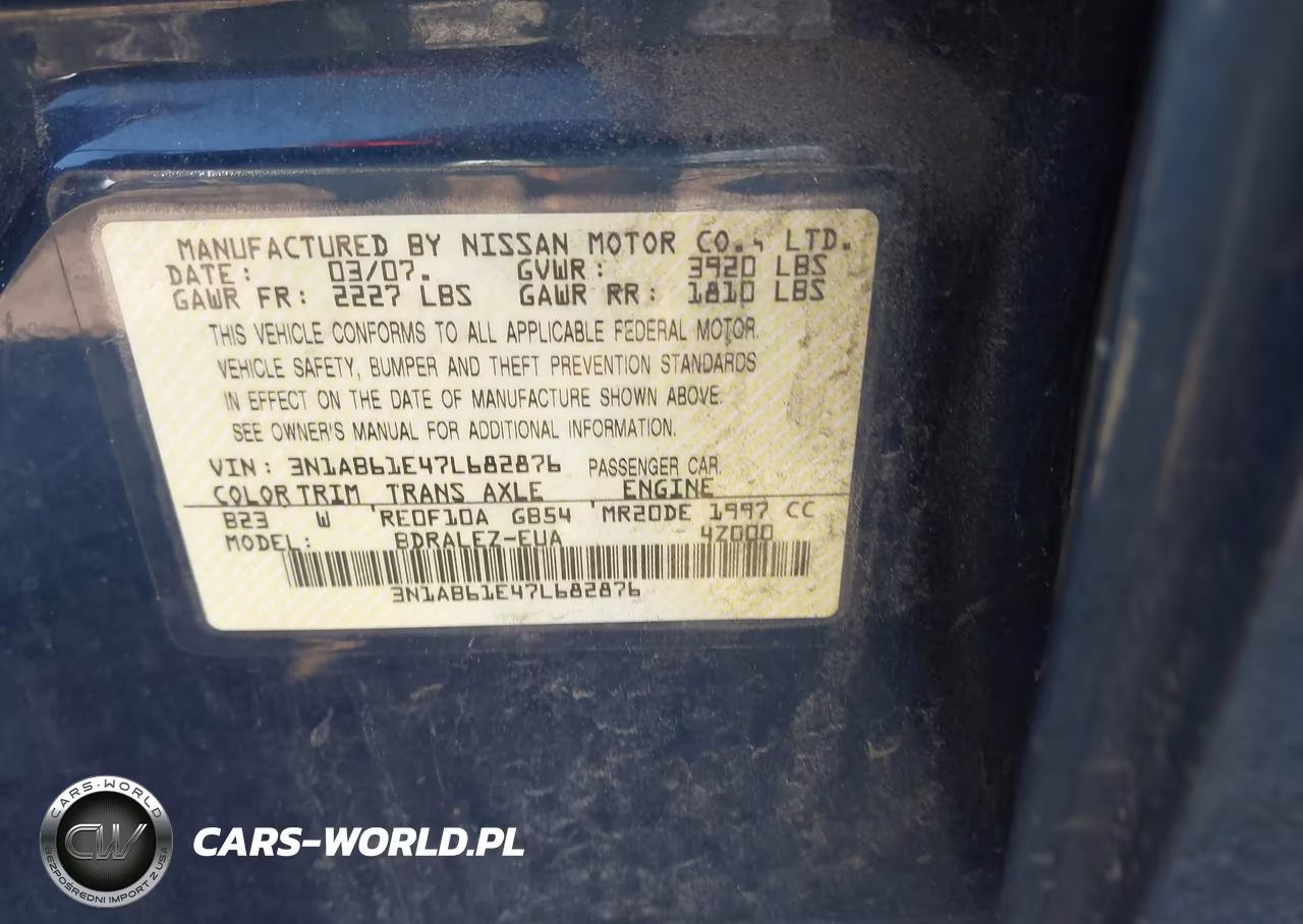 2007 Nissan Sentra 2.0S VIN:3N1AB61E47L682876 - 9