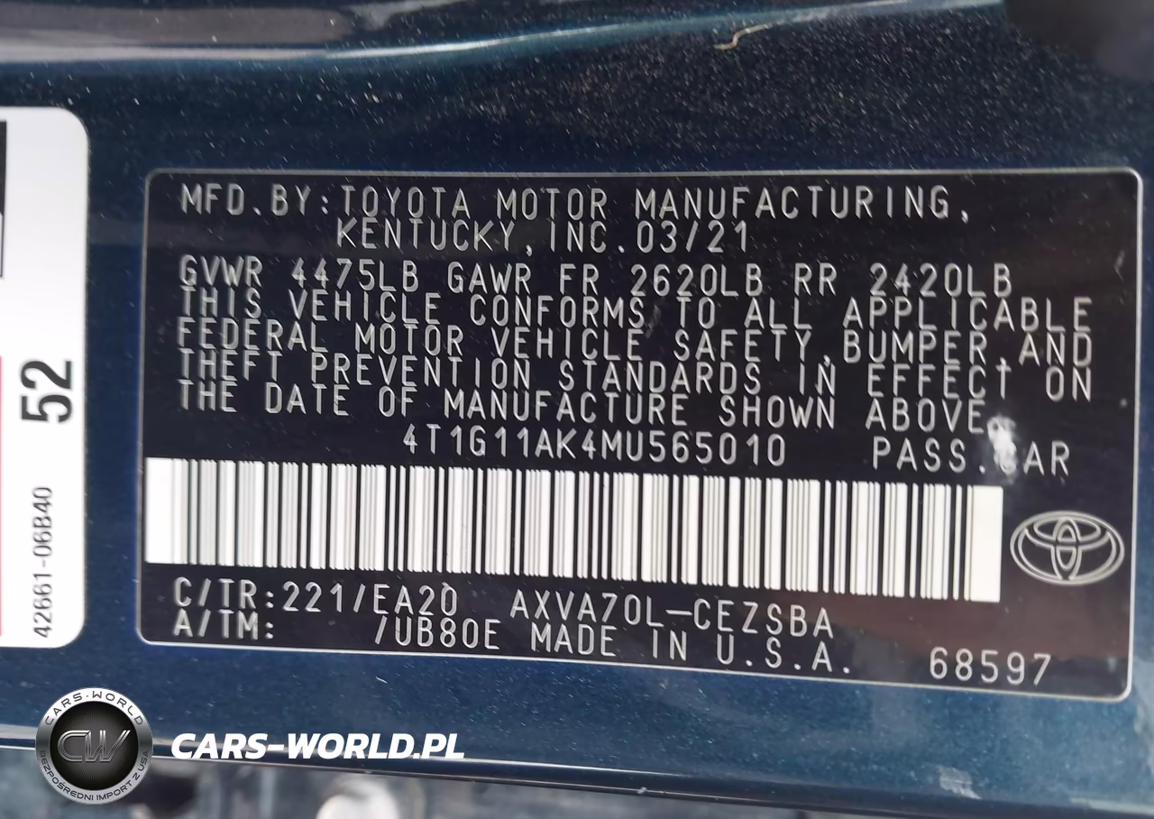 2021 Toyota Camry Se VIN:4T1G11AK4MU565010 - 9