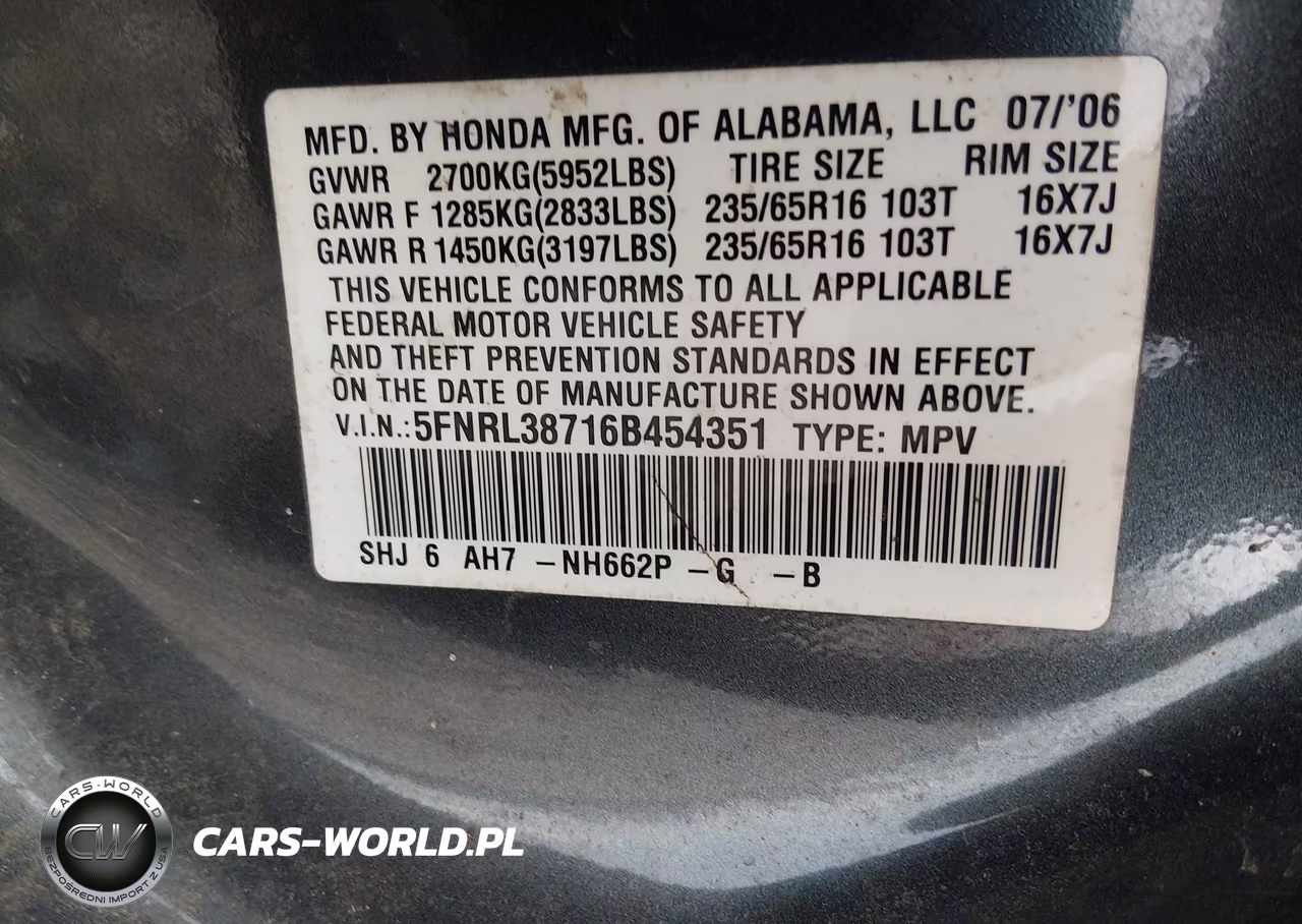 2006 Honda Odyssey Ex-L VIN:5FNRL38716B454351 - 9