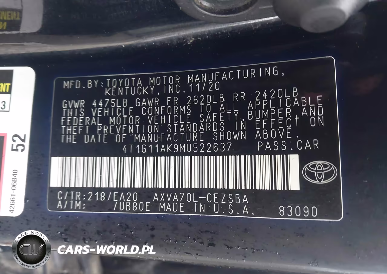 2021 Toyota Camry Se VIN:4T1G11AK9MU522637 - 9