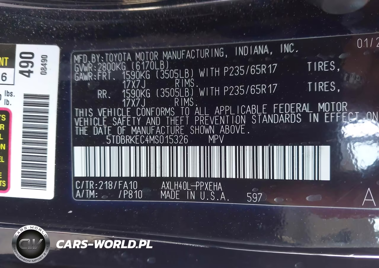 2021 Toyota Sienna Le VIN:5TDBRKEC4MS015326 - 9