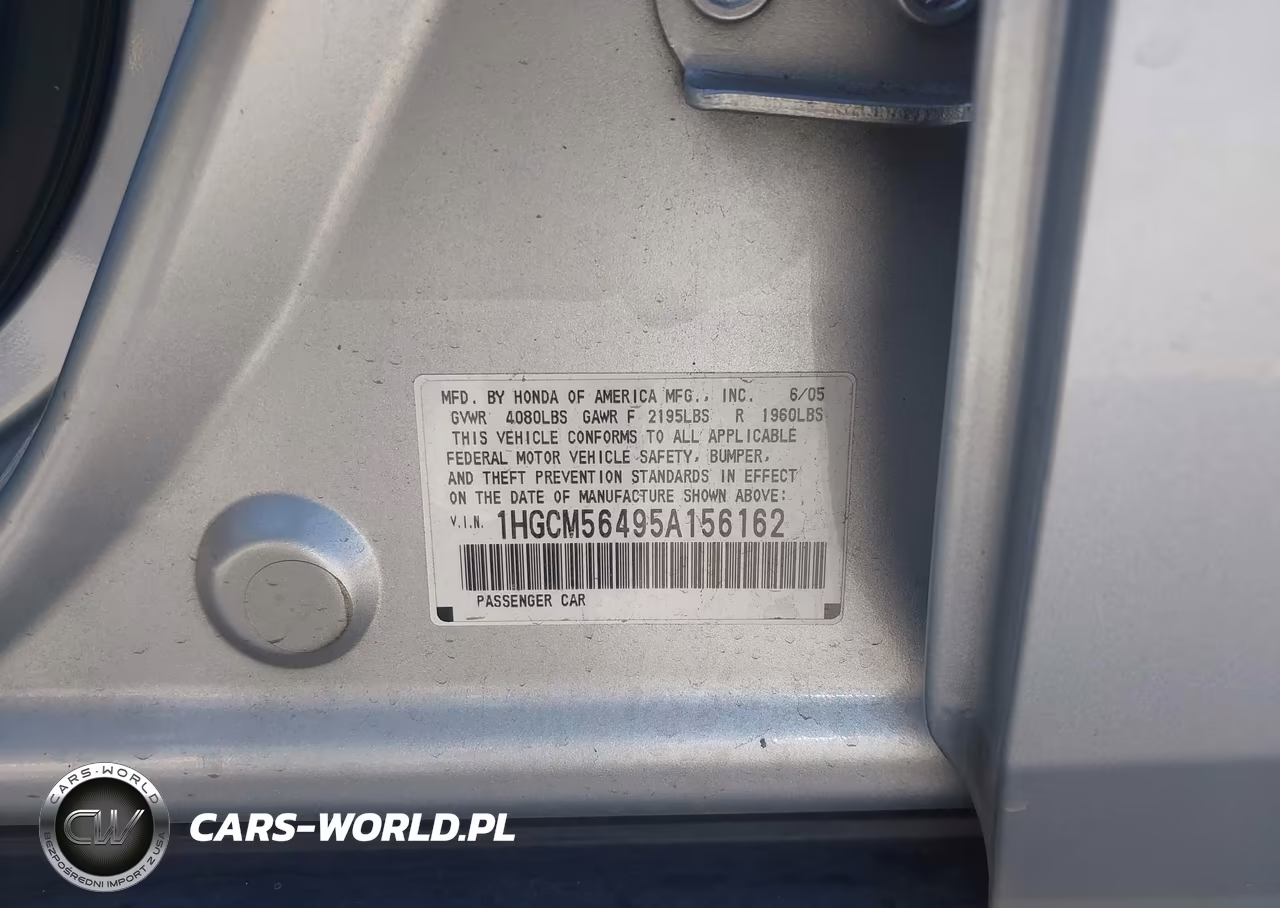 2005 Honda Accord 2.4 Lx VIN:1HGCM56495A156162 - 9