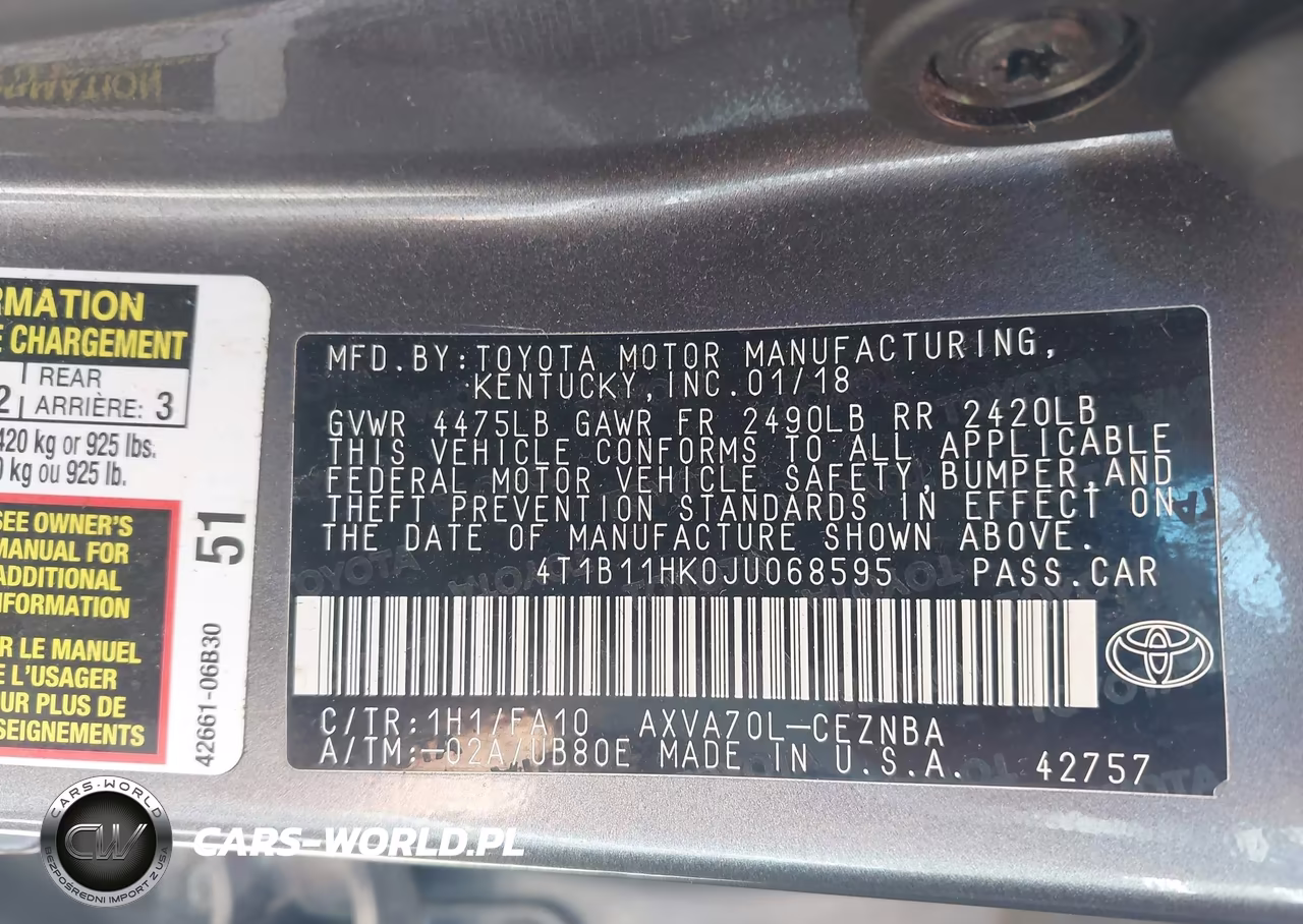 2018 Toyota Camry Le VIN:4T1B11HK0JU068595 - 9