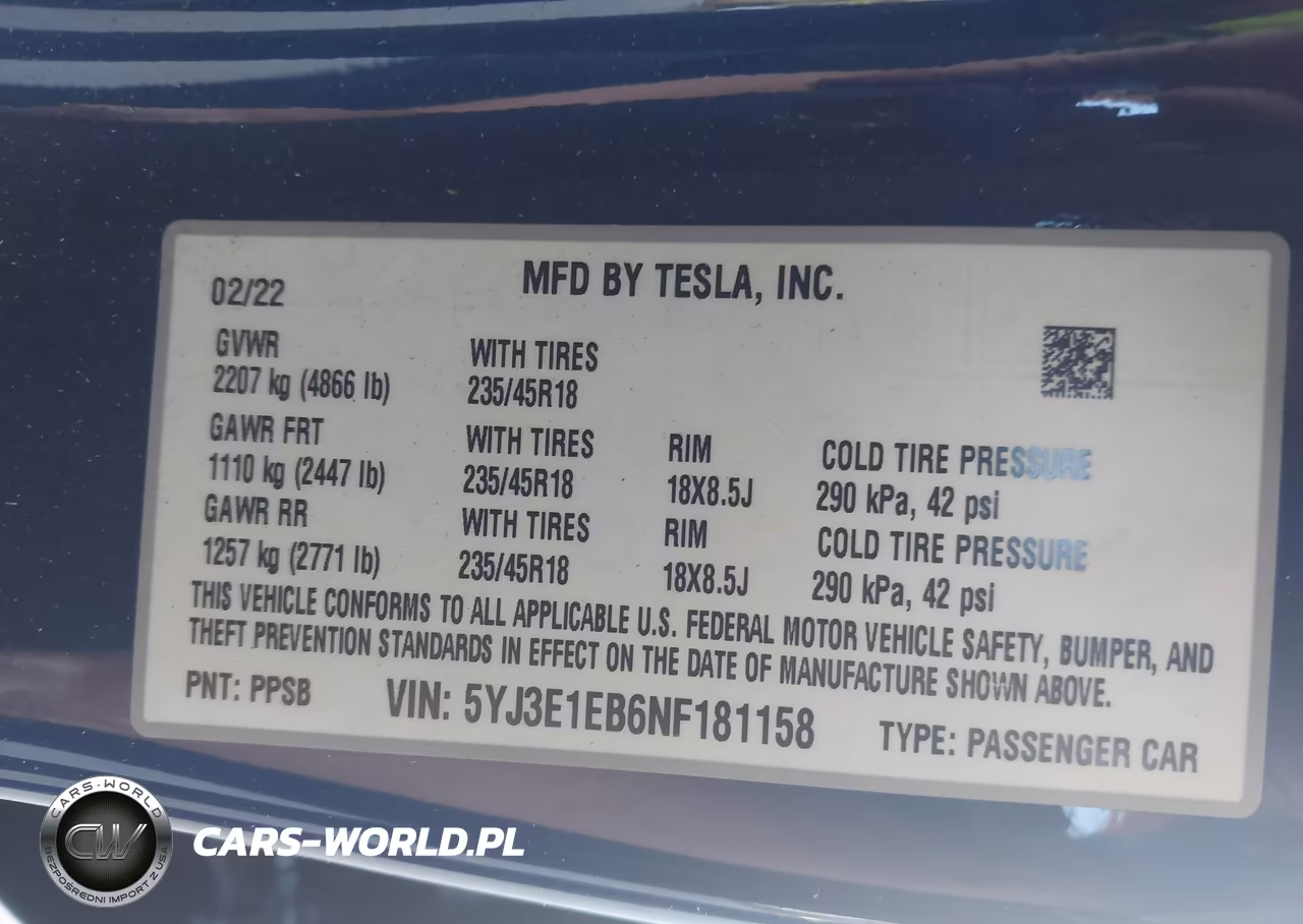 2022 Tesla Model 3 Long Range Dual Motor All-Wheel Drive VIN:5YJ3E1EB6NF181158 - 9