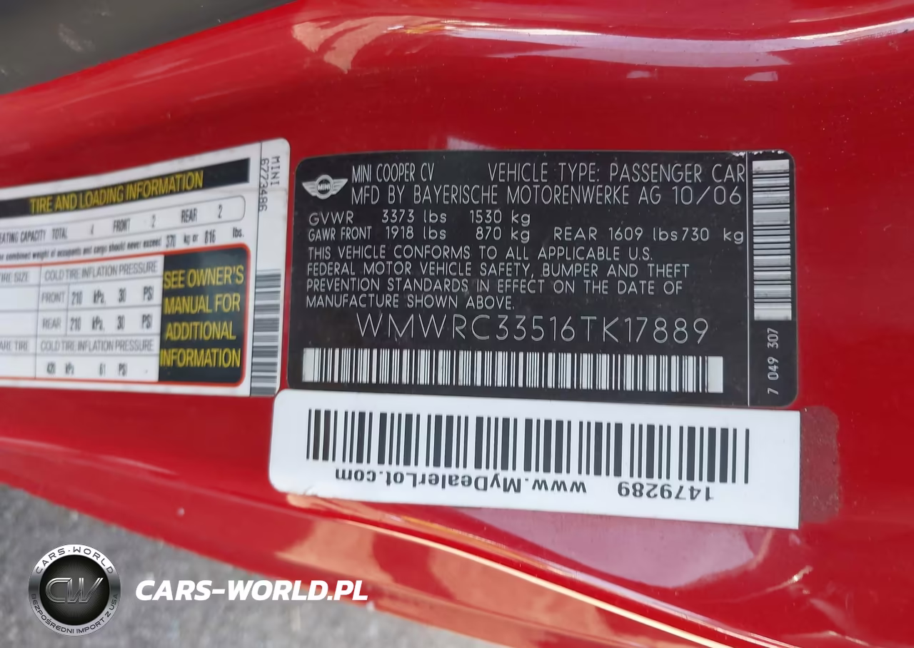 2006 Mini Cooper VIN:WMWRC33516TK17889 - 9