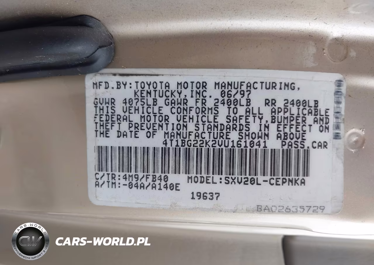1997 Toyota Camry Le VIN:4T1BG22K2VU161041 - 9