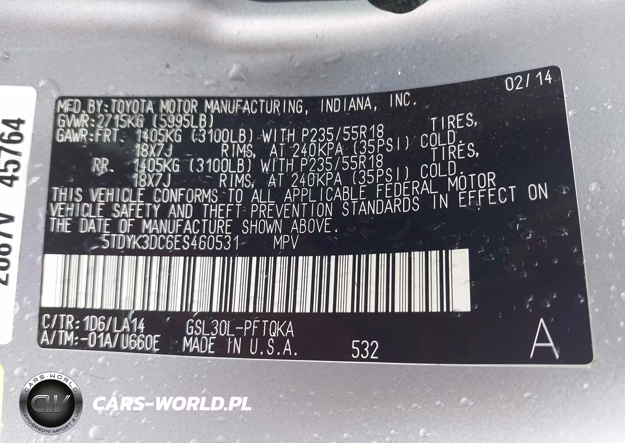 2014 Toyota Sienna Limited V6 7 Passenger VIN:5TDYK3DC6ES460531 - 9