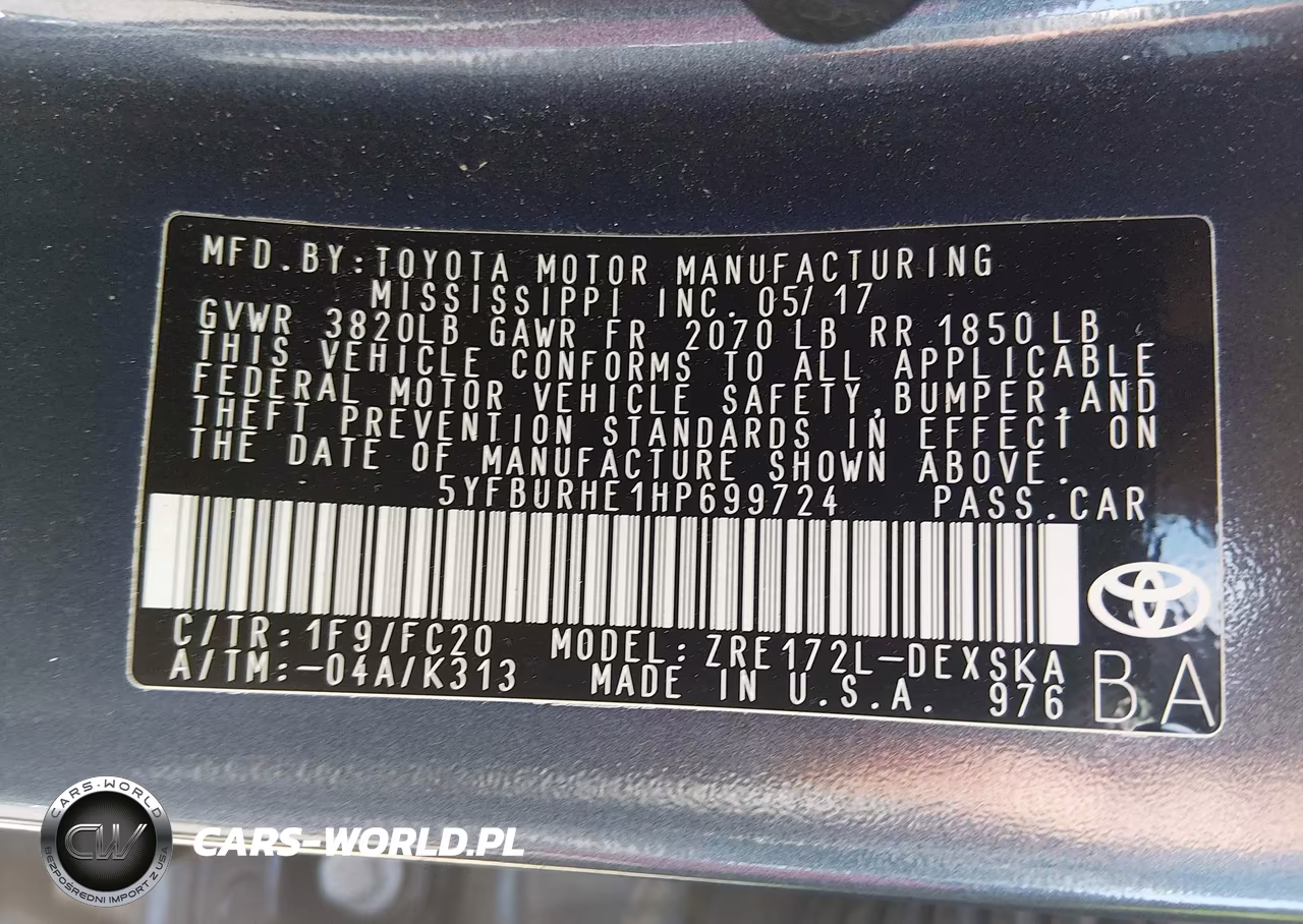 2017 Toyota Corolla Se VIN:5YFBURHE1HP699724 - 9