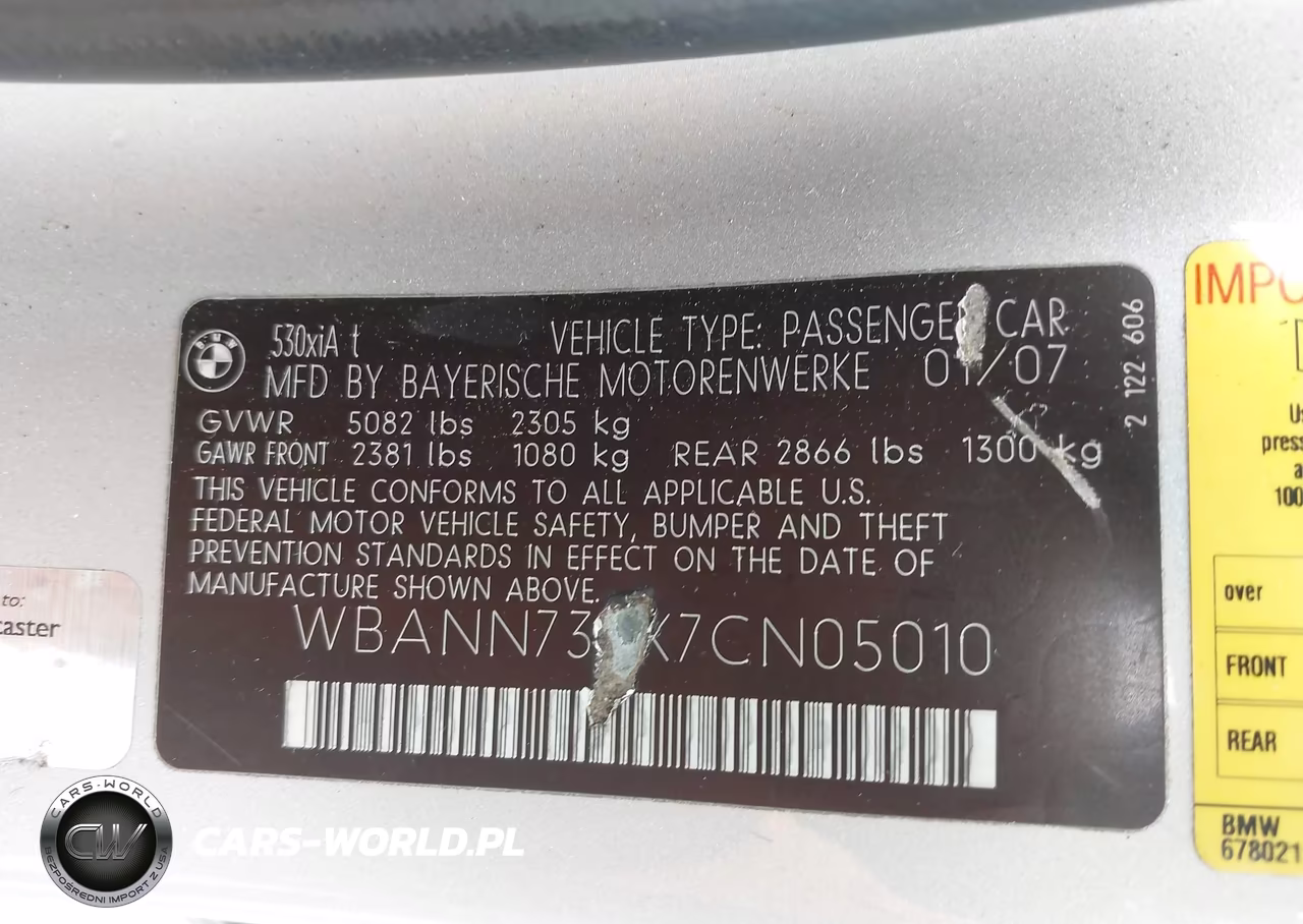 2007 BMW 530Xit VIN:WBANN735X7CN05010 - 9