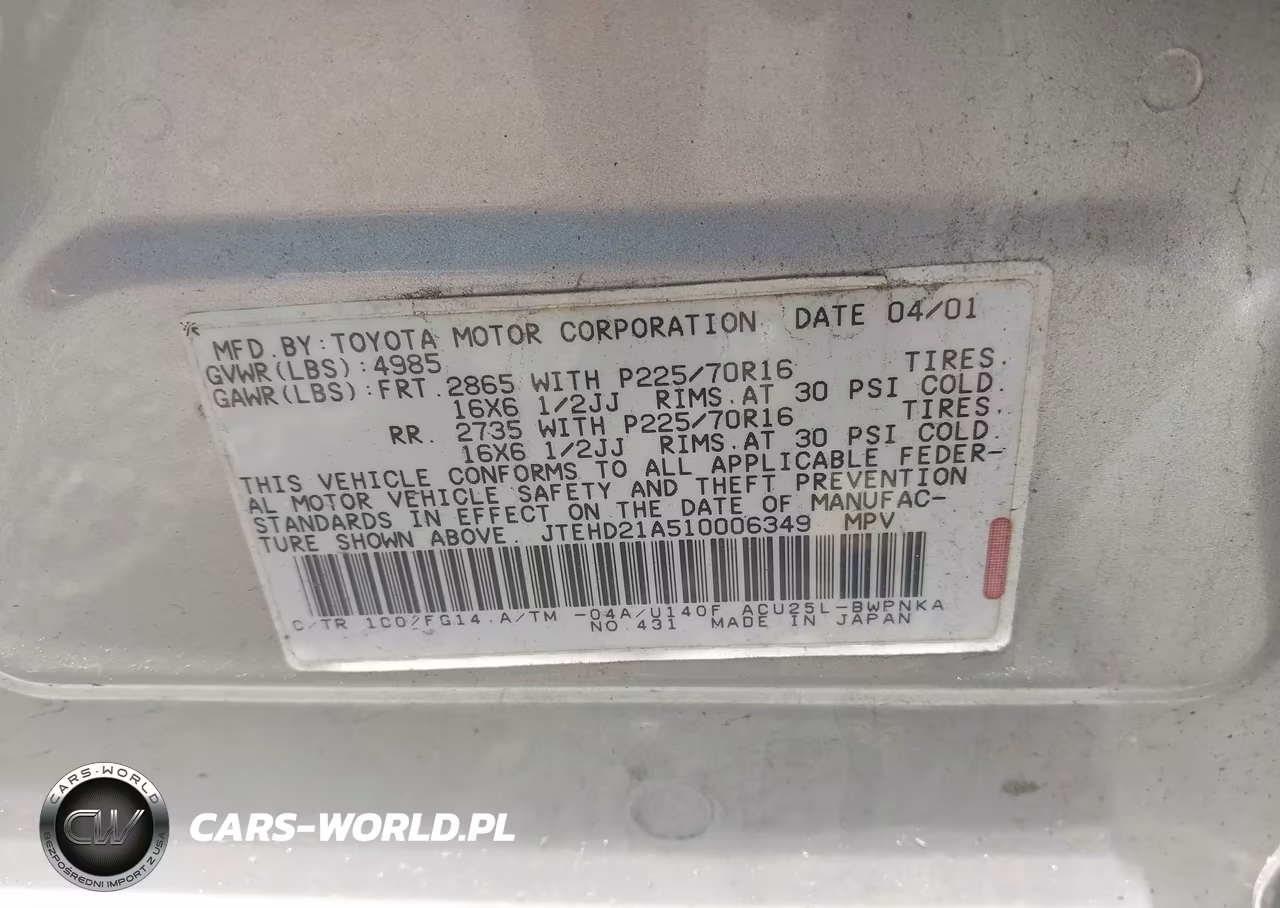 2001 Toyota Highlander VIN:JTEHD21A510006349 - 9