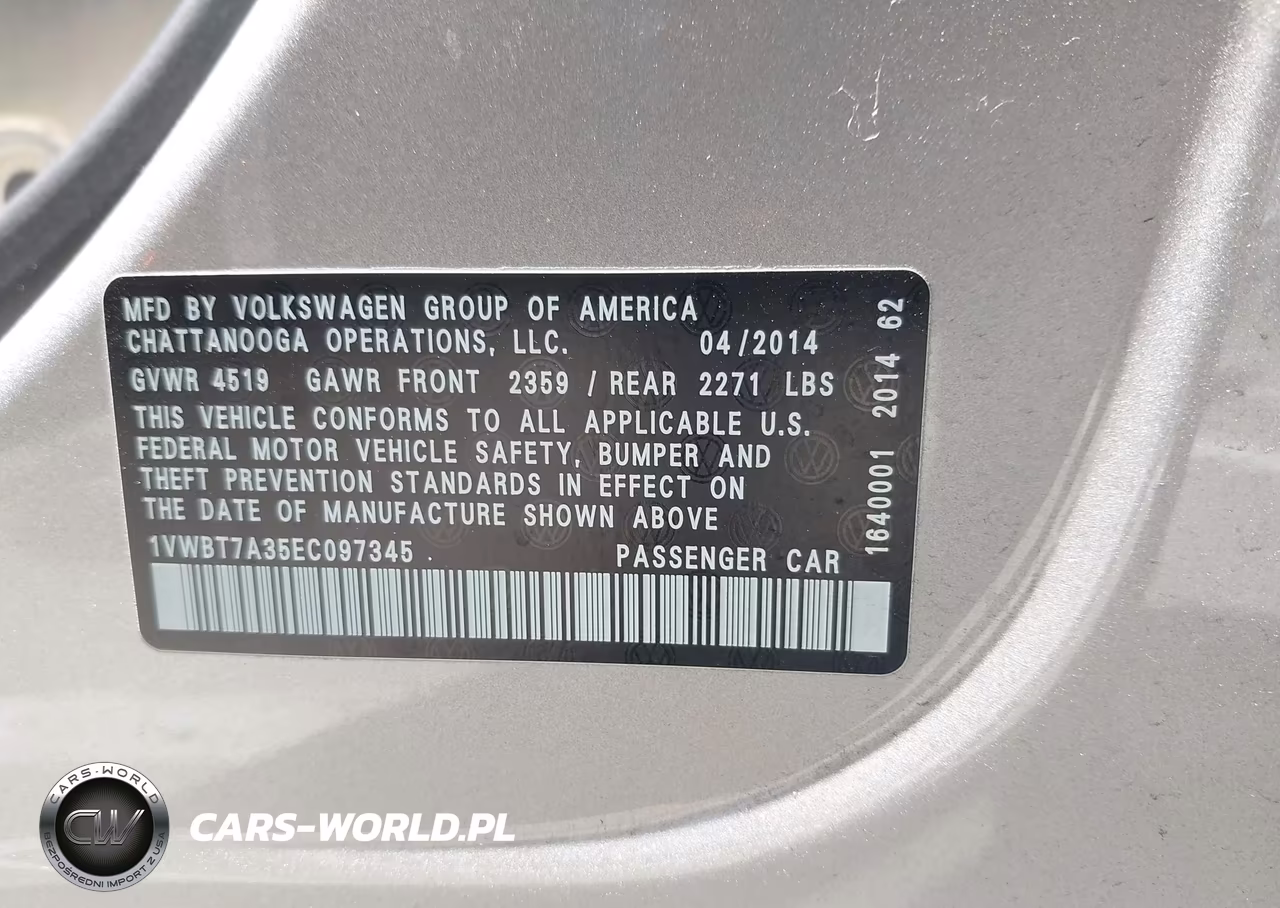 2014 Volkswagen Passat 1.8T Sport VIN:1VWBT7A35EC097345 - 9