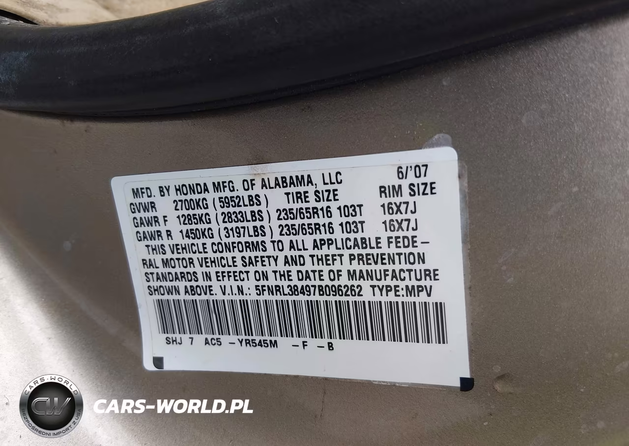 2007 Honda Odyssey Ex VIN:5FNRL38497B096262 - 9