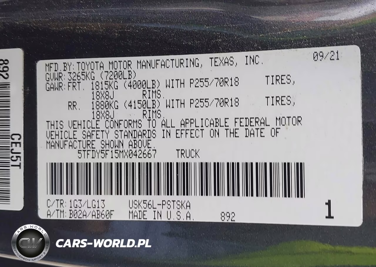 2021 Toyota Tundra Sr5 VIN:5TFDY5F15MX042667 - 9
