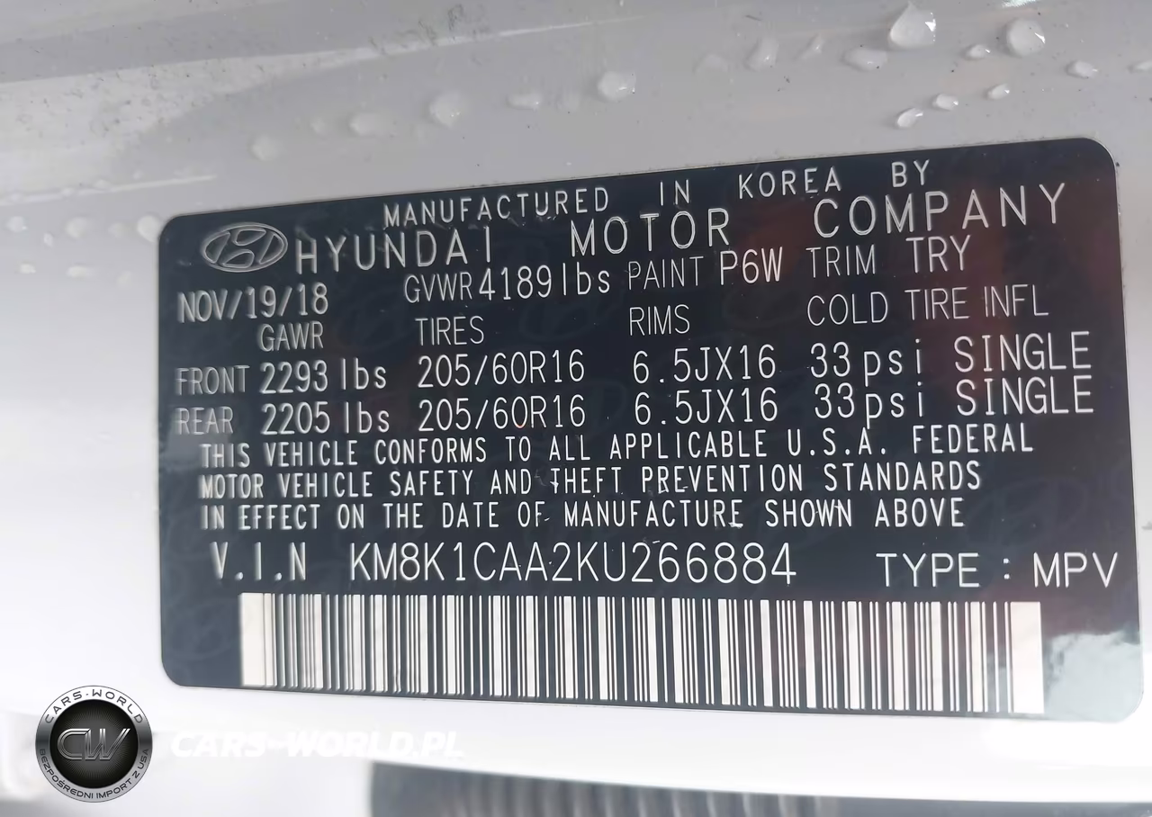 2019 Hyundai Kona Se VIN:KM8K1CAA2KU266884 - 9