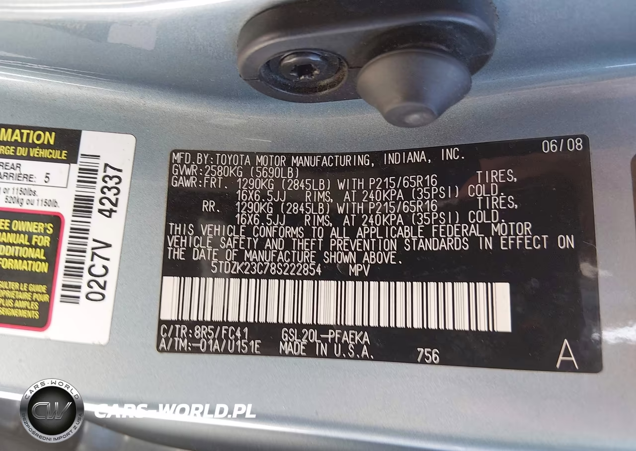 2008 Toyota Sienna Le VIN:5TDZK23C78S222854 - 9