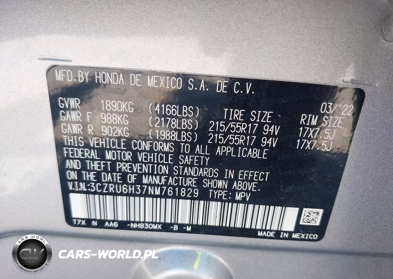2022 Honda Hr-V Awd Lx VIN:3CZRU6H37NM761829 - 9