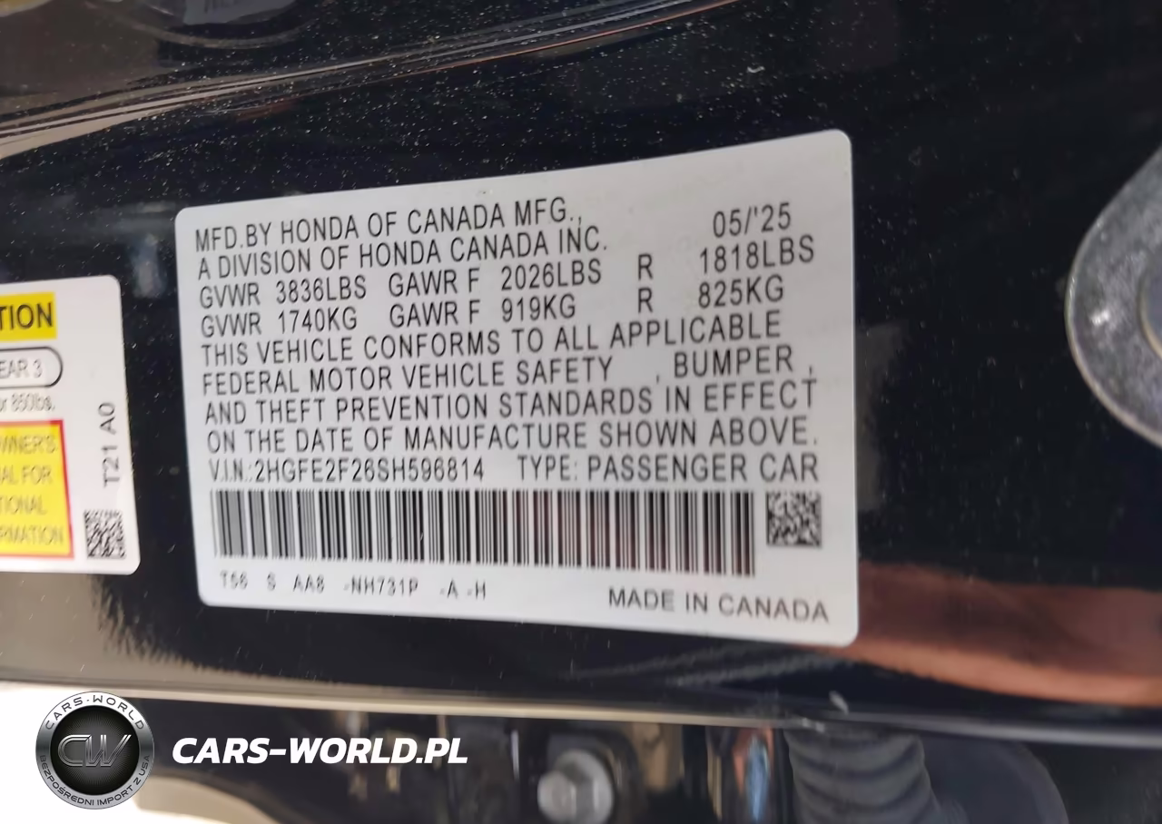 2025 Honda Civic Lx VIN:2HGFE2F26SH596814 - 9