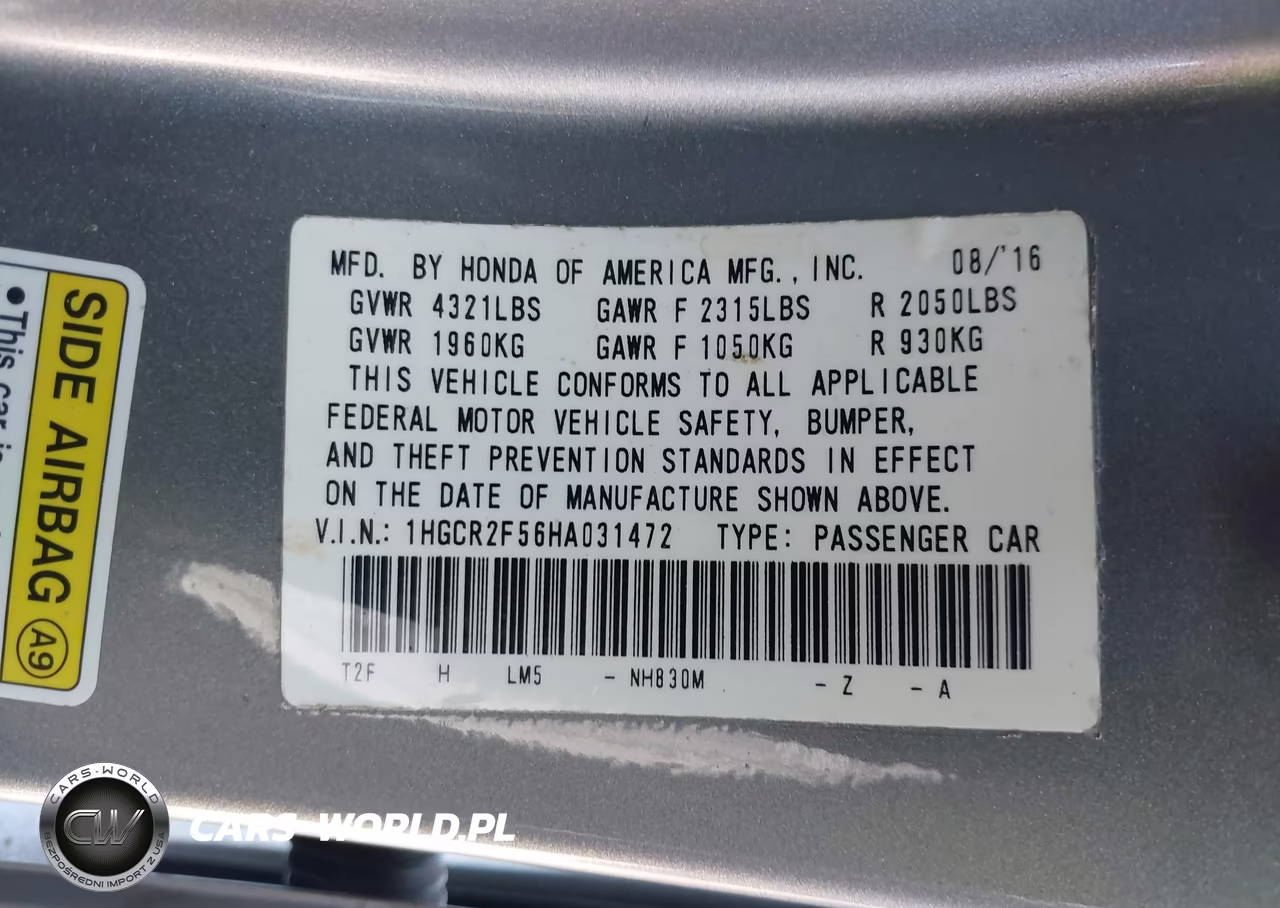 2017 Honda Accord Sport VIN:1HGCR2F56HA031472 - 9
