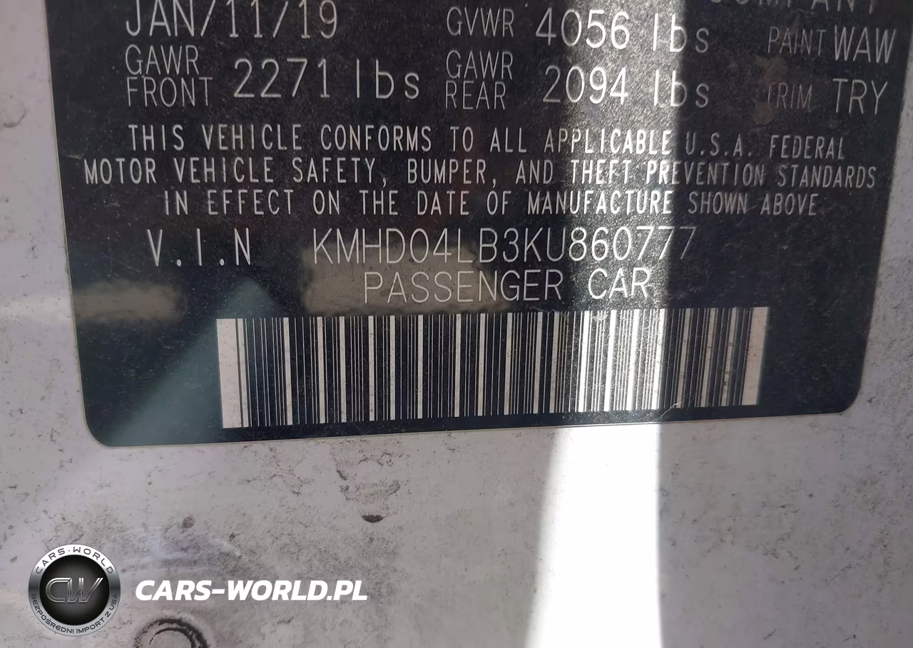 2019 Hyundai Elantra Sport VIN:KMHD04LB3KU860777 - 9