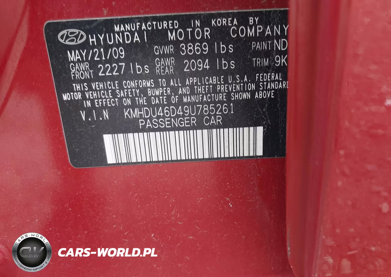 2009 Hyundai Elantra Gls VIN:KMHDU46D49U785261 - 9