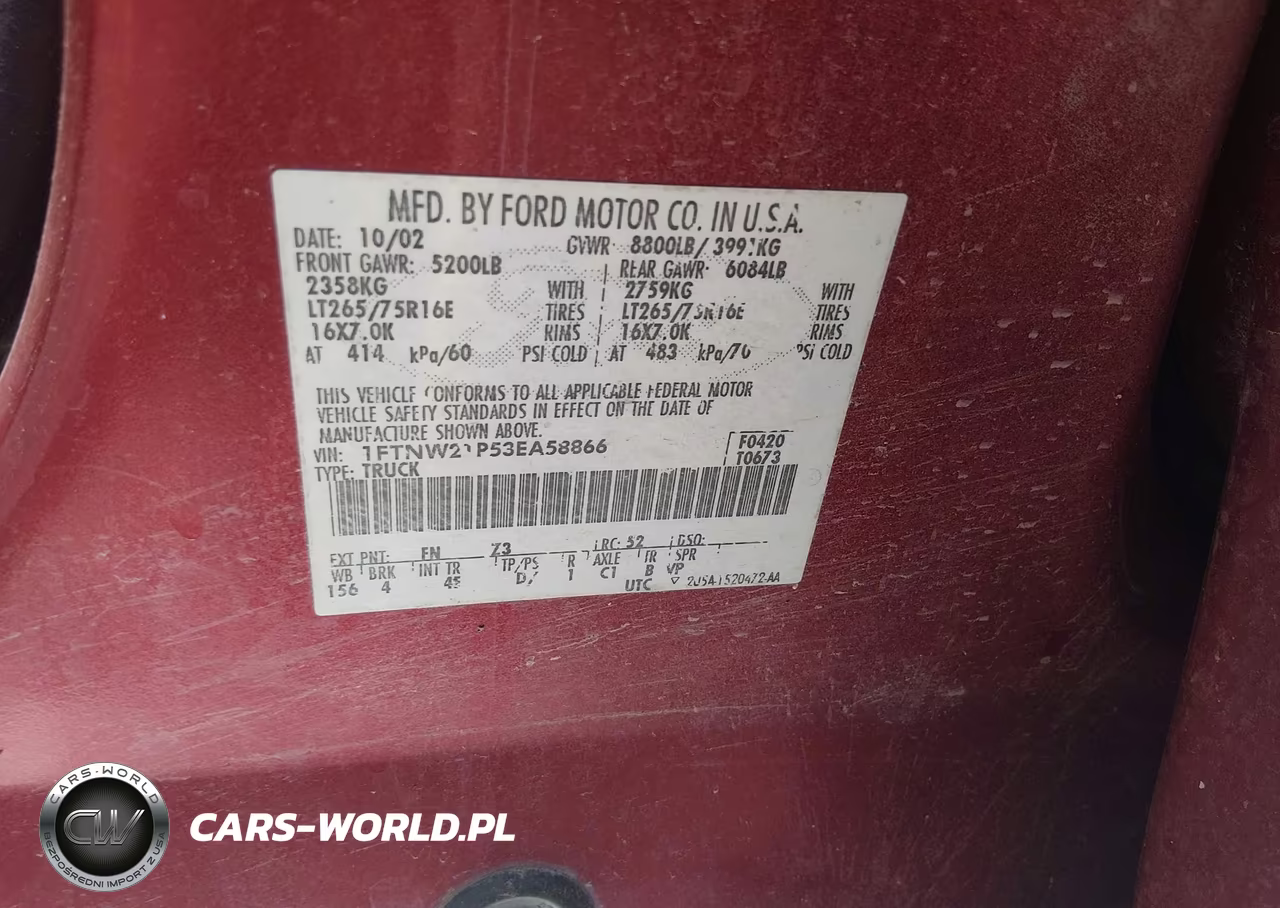 2003 Ford F-250 Lariat-Xl-Xlt VIN:1FTNW21P53EA58866 - 9