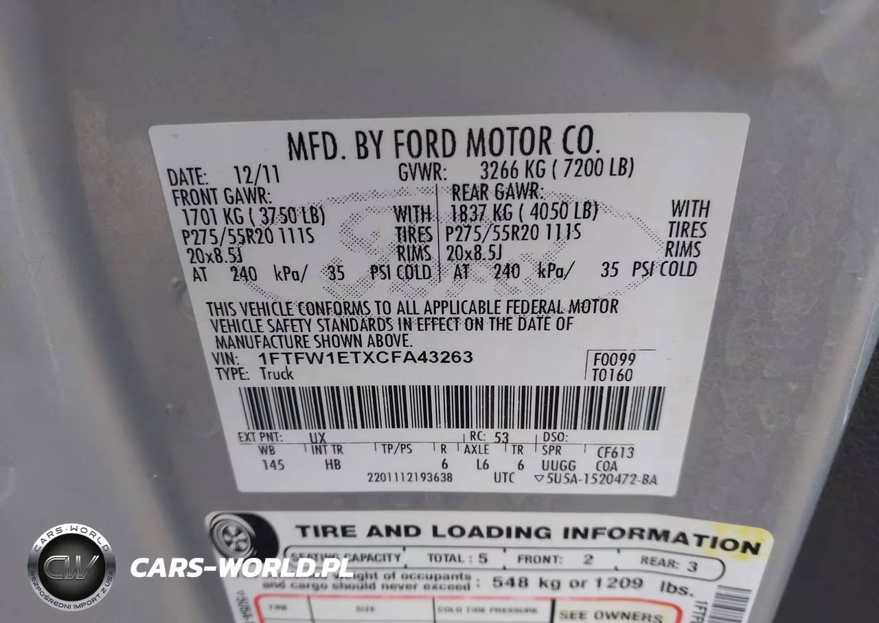 2012 Ford F-150 Lariat VIN:1FTFW1ETXCFA43263 - 9