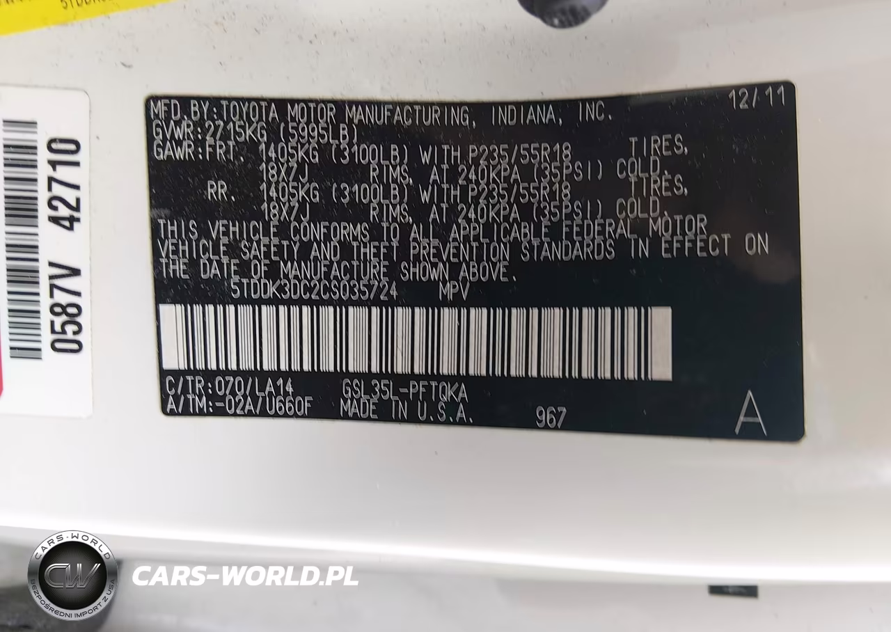2012 Toyota Sienna Limited 7 Passenger VIN:5TDDK3DC2CS035724 - 9