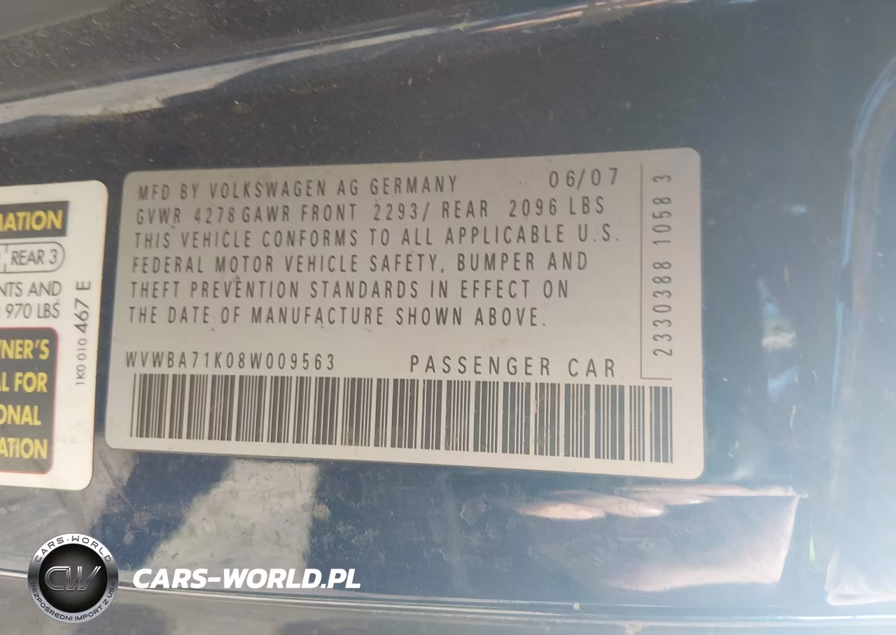 2008 Volkswagen Rabbit S VIN:WVWBA71K08W009563 - 9