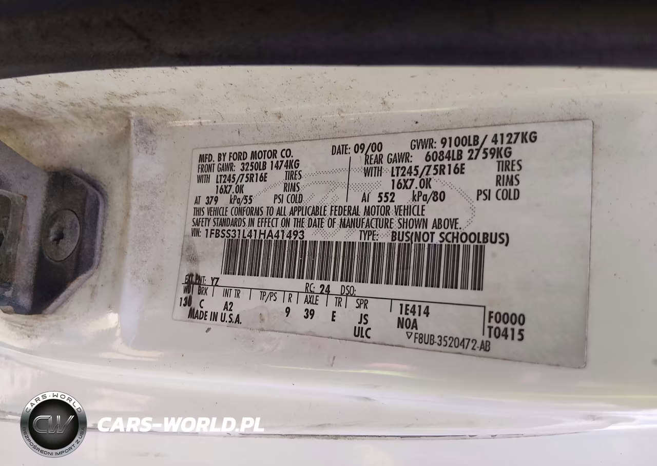 2001 Ford E-350 Super Duty VIN:1FBSS31L41HA41493 - 9